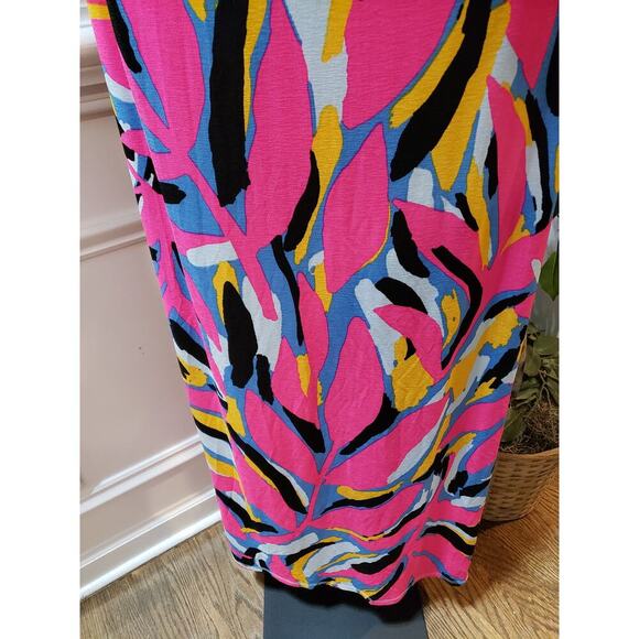 Sevengate Maxi Dress Womens L Multi Geo Print Cut Out Ankle Slit Spaghetti Strap - Picture 10 of 14